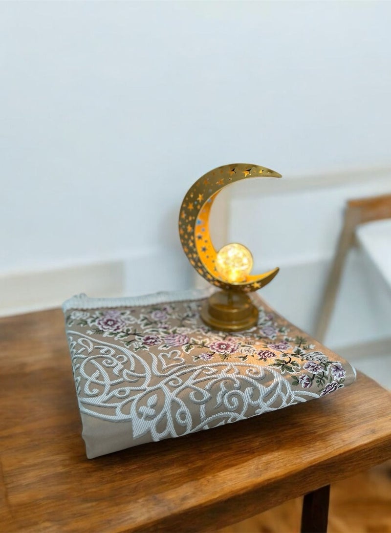 Sajadati Premium Ramadan Gift Set – Luxury Cream Turkish Prayer Mat (120x60 cm) & Elegant Gold Crescent Moon with Lights – Islamic Gift for Ramadan, Eid, Muslim Prayer Rug & Home Décor - Image 1