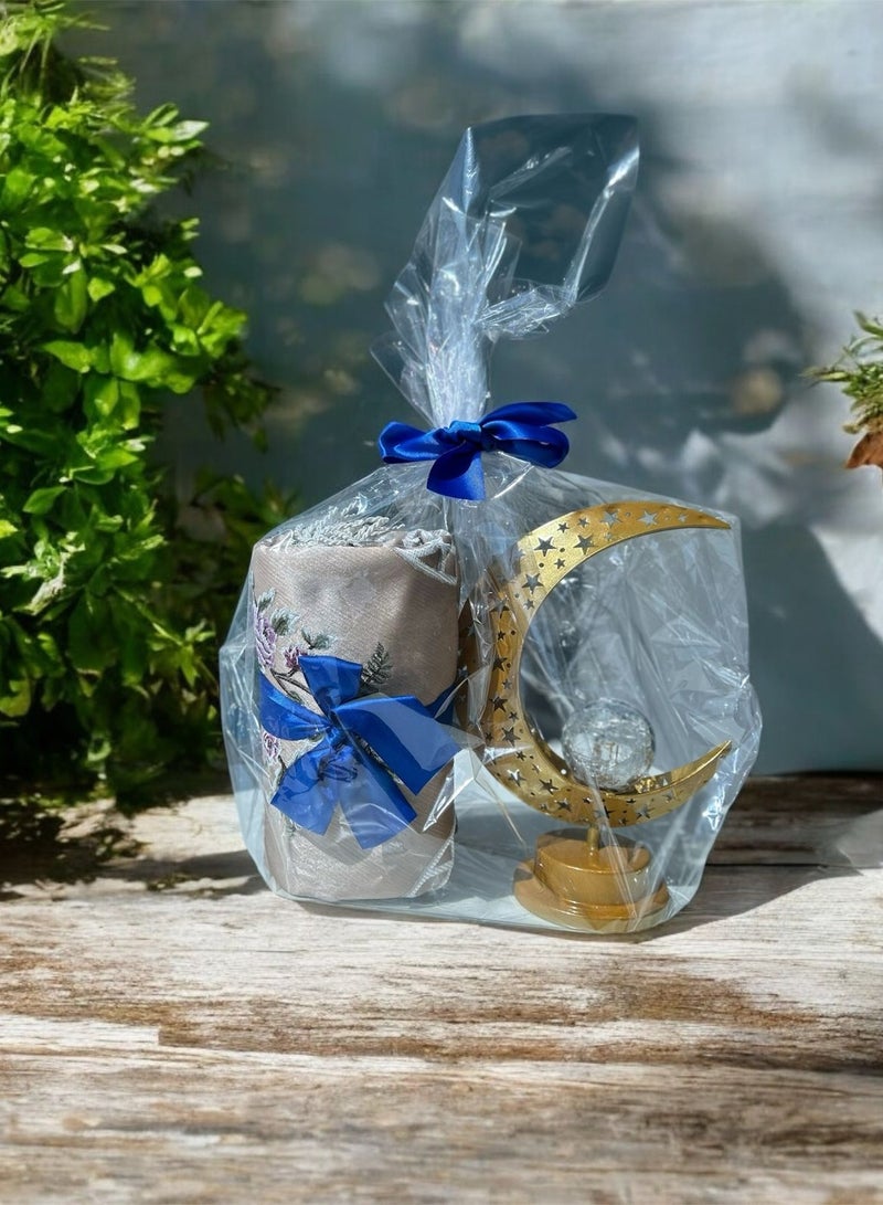 Sajadati Premium Ramadan Gift Set – Luxury Cream Turkish Prayer Mat (120x60 cm) & Elegant Gold Crescent Moon with Lights – Islamic Gift for Ramadan, Eid, Muslim Prayer Rug & Home Décor - Image 2