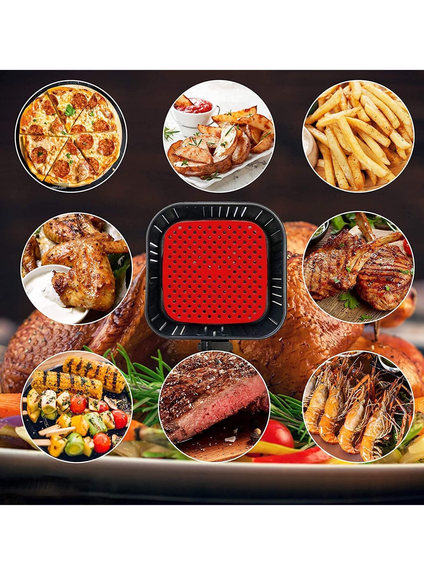 Non-Stick Silicone Air Fryer Mats Reusable Fryer Liners ¨C 7.5 Inch Square Accessories for COSORI 3.4 3.7 QT CHEFMAN BELLA PRO and MORE | BPA Free (2-Pack) 