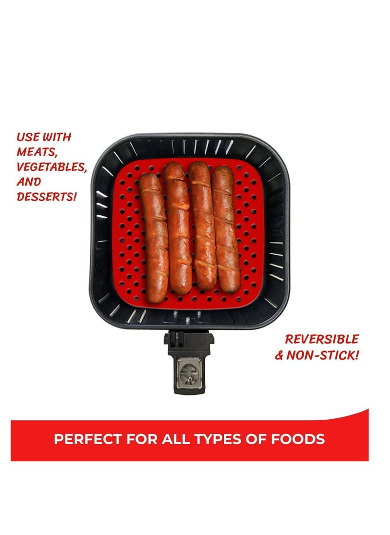 SYOSI Non-Stick Silicone Air Fryer Mats Reusable Fryer Liners ¨C 7.5 Inch Square Accessories for COSORI 3.4 3.7 QT CHEFMAN BELLA PRO and MORE | BPA Free (2-Pack)  - Image 2