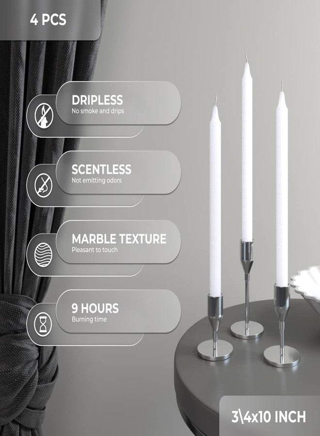 CANDWAX White Taper Candles Pack of 4 - Slow Burning Dripless Unscented Straight Candles 10 inch - Ideal for Dinner Table - Smokeless Long Candlesticks - Image 2