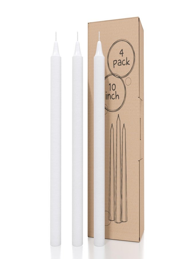 CANDWAX White Taper Candles Pack of 4 - Slow Burning Dripless Unscented Straight Candles 10 inch - Ideal for Dinner Table - Smokeless Long Candlesticks - Image 1