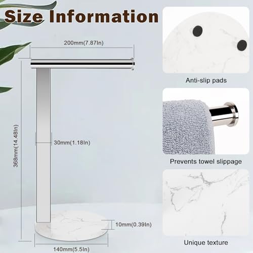 Siyzda Hand Towel Holder Stand for Bathroom, L- Shaped Standing Hand Towel Rack, Towel Bar Kitchen Vanity Countertop Organizer, SUS304 Stainless Steel Material (Marble Base, Chrome) - Image 3