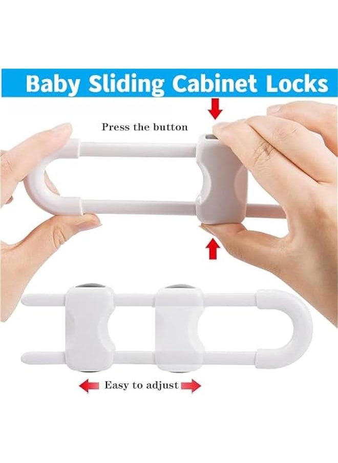 4 PACK Child Safety Latches, Sliding Child Safety Locks for Cabinets, Adjustable Drawer Locks Cabinet Locks, Baby Proofing Latches for Cabinets, Fridge Doors, Windows Knobs