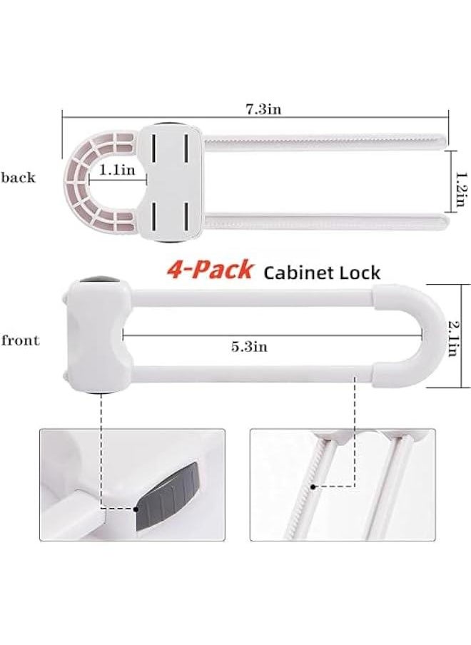 4 PACK Child Safety Latches, Sliding Child Safety Locks for Cabinets, Adjustable Drawer Locks Cabinet Locks, Baby Proofing Latches for Cabinets, Fridge Doors, Windows Knobs