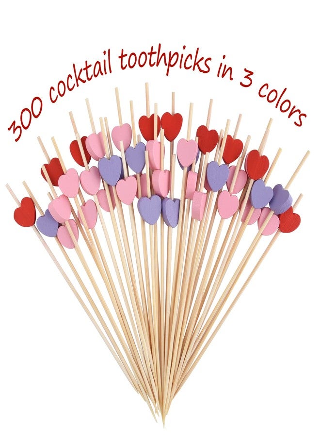 ELECLAND 300 Counts Valentine's Day Heart Cocktail Picks for Party Wooden Cocktail Toothpicks 4.7 In Heart Stick Appetizer Picks Fruit Forks for Valentine's Day Decorations - Image 3