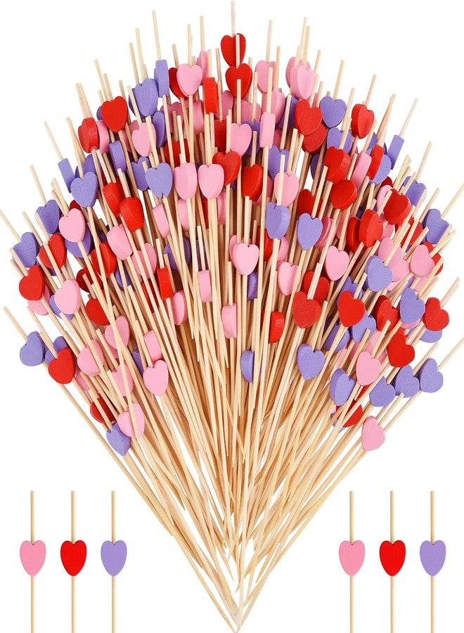 ELECLAND 300 Counts Valentine's Day Heart Cocktail Picks for Party Wooden Cocktail Toothpicks 4.7 In Heart Stick Appetizer Picks Fruit Forks for Valentine's Day Decorations - Image 1