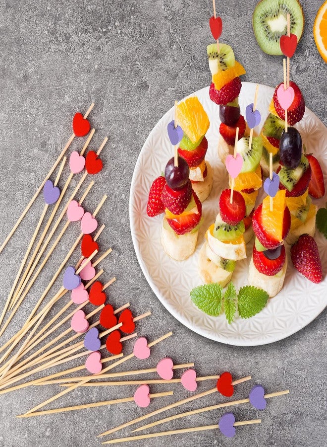 ELECLAND 300 Counts Valentine's Day Heart Cocktail Picks for Party Wooden Cocktail Toothpicks 4.7 In Heart Stick Appetizer Picks Fruit Forks for Valentine's Day Decorations - Image 2