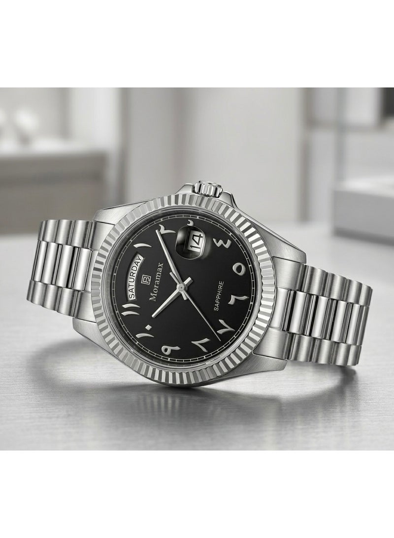 Moramax Luxury Men's Watch – Scratch-Resistant Sapphire Glass, Shield-Case Design with Steel Bracelet - Image 2