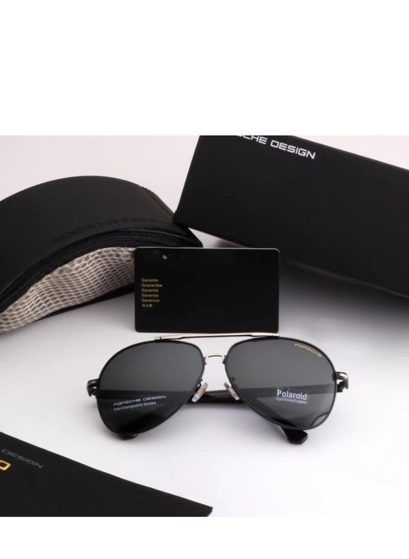 Porsche Design Fashion Polarized Sunglasses,Cycling Sunglasses for men with UV 400 Protection Metal Frame Black Gold - Image 2