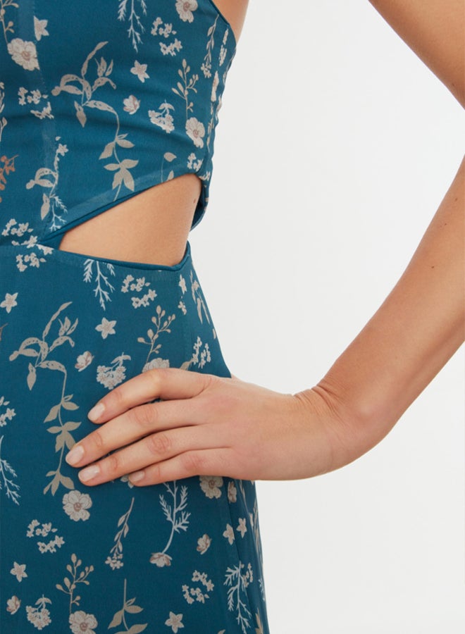 trendyol Multi Color A-Line Lined Window/Cut Out Detail Floral Patterned Maxi Woven Dress - Image 4