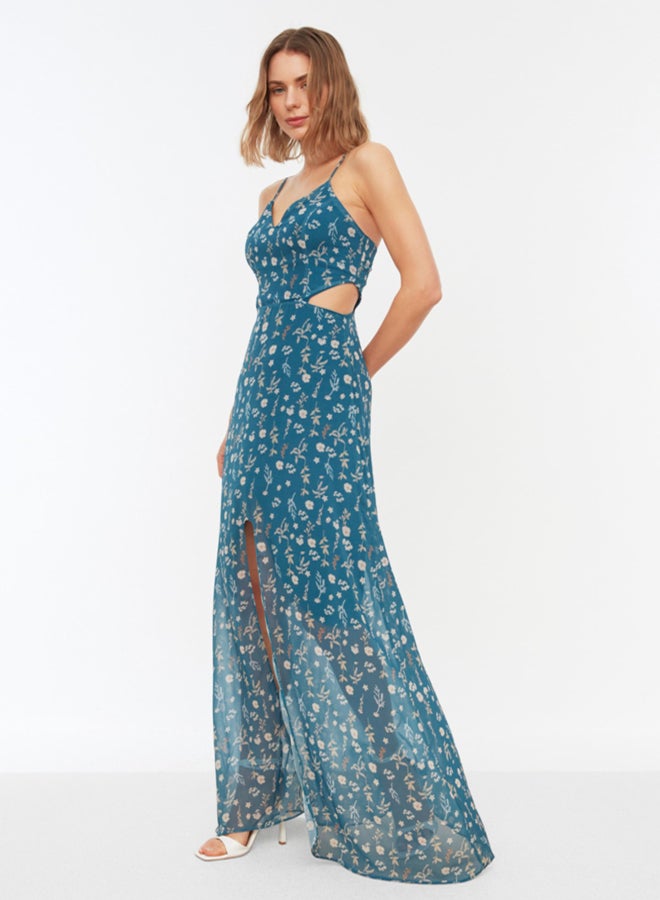 trendyol Multi Color A-Line Lined Window/Cut Out Detail Floral Patterned Maxi Woven Dress - Image 2