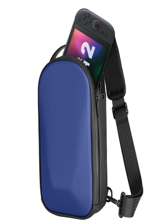 MoKo Sling Crossbody Bag for Nintendo Switch 2/Steam Deck/ROG Xbox Ally X/Legion Go, Hard EVA Backpack Travel Carrying Case w/Thickened Lining, 8 Game Slots for Switch 2 Console & Accessories, Blue - Image 1