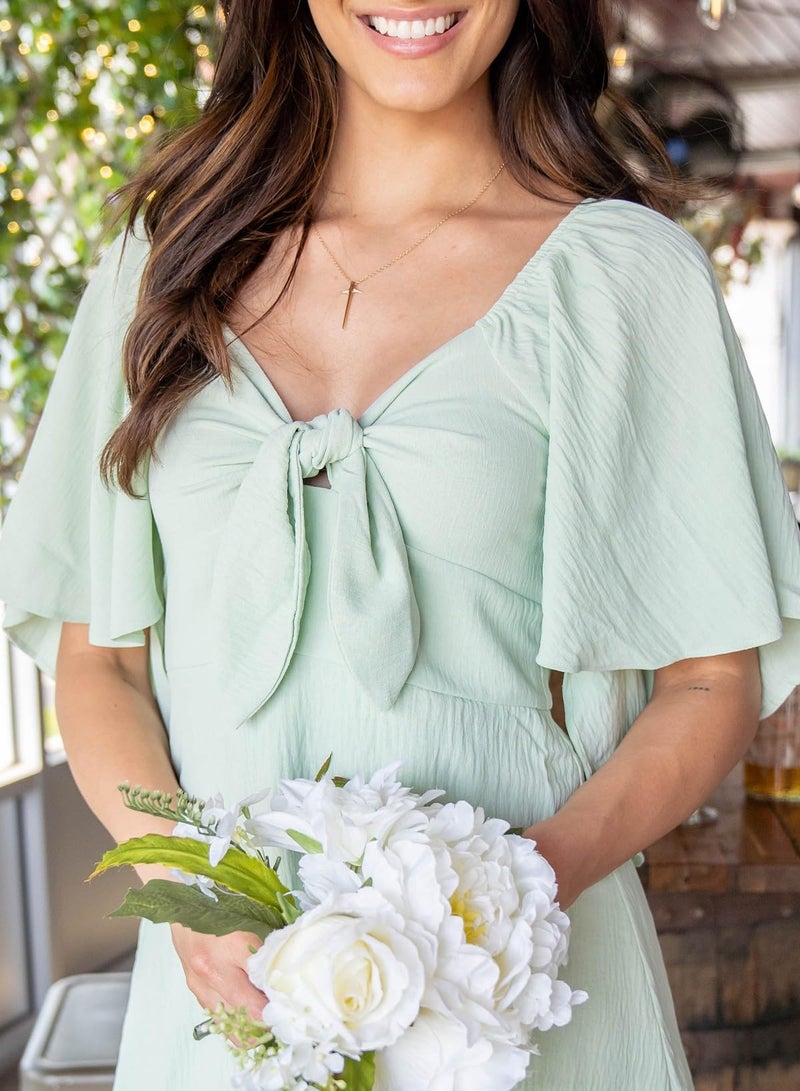 Dokotoo Women Dresses Summer Linen Dresses for Women Womens Easter 2025 Fashion Casual Elegant V Neck Drawstring Ruffle Solid Cap Sleeve Mini Summer Dress Green 2025 - Image 2