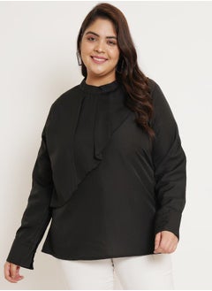 Plus Solid High Neck Box Pleat Top by Styli