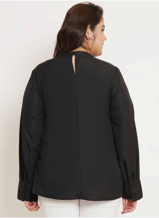U&F - Plus Solid High Neck Box Pleat Top by Styli - Image 1