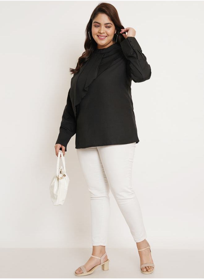 U&F - Plus Solid High Neck Box Pleat Top by Styli - Image 1