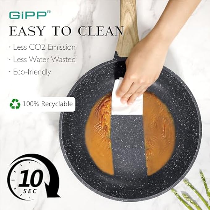 GIPP Nonstick Frying Pan Skillet  Granite Non Stick Pans Healthy Granitestone NonStick Fry Pan Omelette Pan Egg Pan Compatible With All Stoves Pfoa Free Gray 24Cm - Image 4