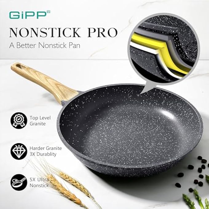 GIPP Nonstick Frying Pan Skillet  Granite Non Stick Pans Healthy Granitestone NonStick Fry Pan Omelette Pan Egg Pan Compatible With All Stoves Pfoa Free Gray 24Cm - Image 3