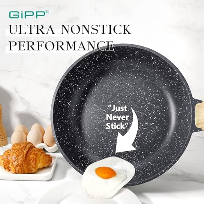 GIPP Nonstick Frying Pan Skillet  Granite Non Stick Pans Healthy Granitestone NonStick Fry Pan Omelette Pan Egg Pan Compatible With All Stoves Pfoa Free Gray 24Cm - Image 5