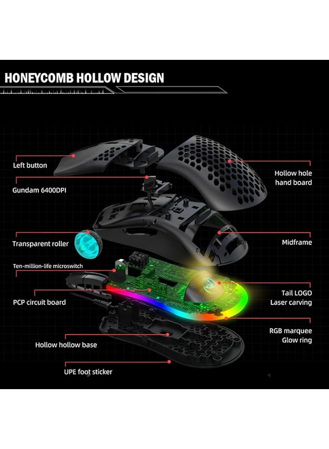 Usb Gaming Mouse Honeycomb Hollow Design Ergonomic Wired Mouse With Backlight Up To 6400 Dpi Rgb Gaming Mouse For Mac Laptop Computer Pc - Image 3