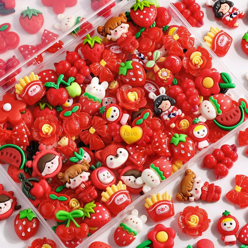 TINKRSTUFF 100PCS Red Slime Charms Cute Jelly Flatback Resin Charms For Slime, Random Kawaii Decoden Charm for Embellishments Phone Junk Case Charm Bulk, Hairpins Scrapbooking Crafting & DIY Decor - Image 1