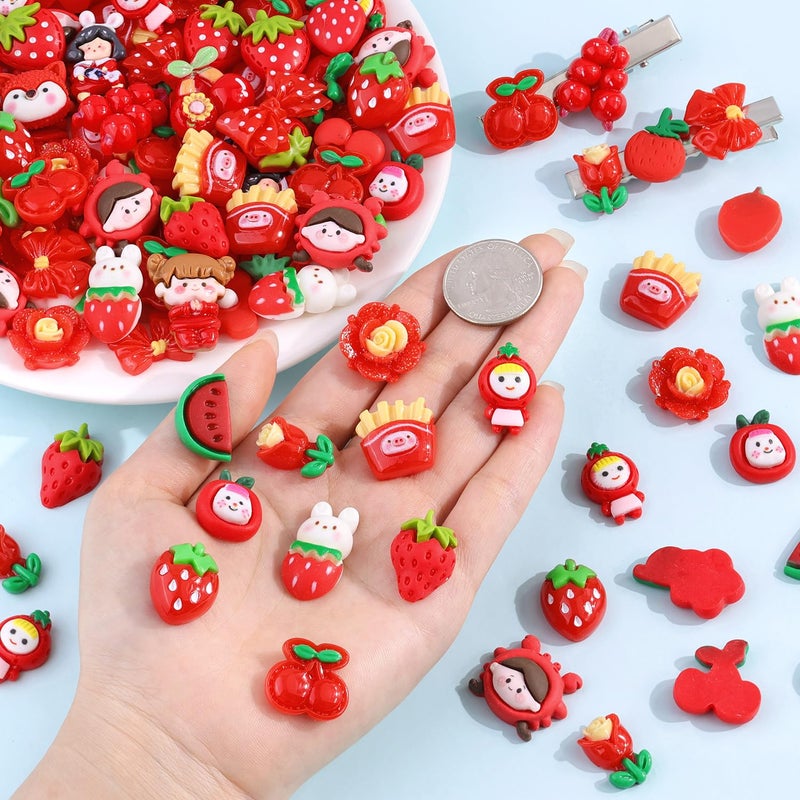 TINKRSTUFF 100PCS Red Slime Charms Cute Jelly Flatback Resin Charms For Slime, Random Kawaii Decoden Charm for Embellishments Phone Junk Case Charm Bulk, Hairpins Scrapbooking Crafting & DIY Decor - Image 3