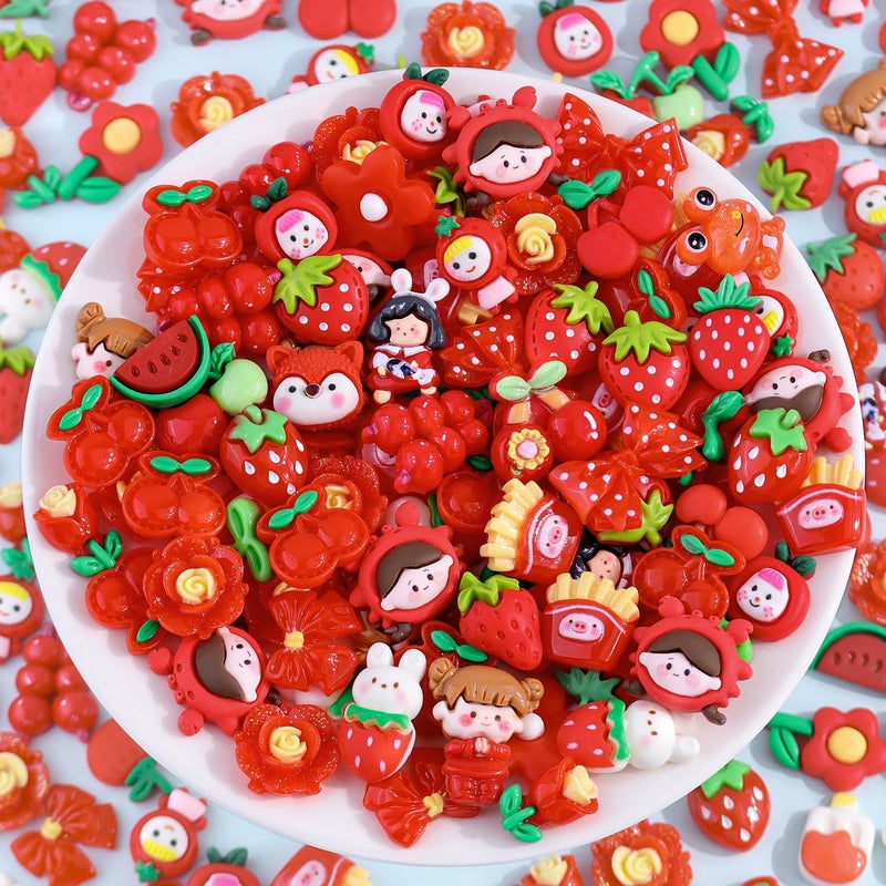 TINKRSTUFF 100PCS Red Slime Charms Cute Jelly Flatback Resin Charms For Slime, Random Kawaii Decoden Charm for Embellishments Phone Junk Case Charm Bulk, Hairpins Scrapbooking Crafting & DIY Decor - Image 4