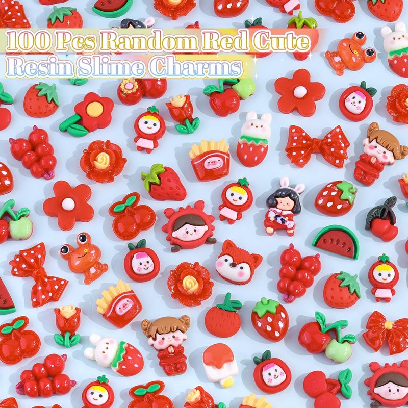 TINKRSTUFF 100PCS Red Slime Charms Cute Jelly Flatback Resin Charms For Slime, Random Kawaii Decoden Charm for Embellishments Phone Junk Case Charm Bulk, Hairpins Scrapbooking Crafting & DIY Decor - Image 2