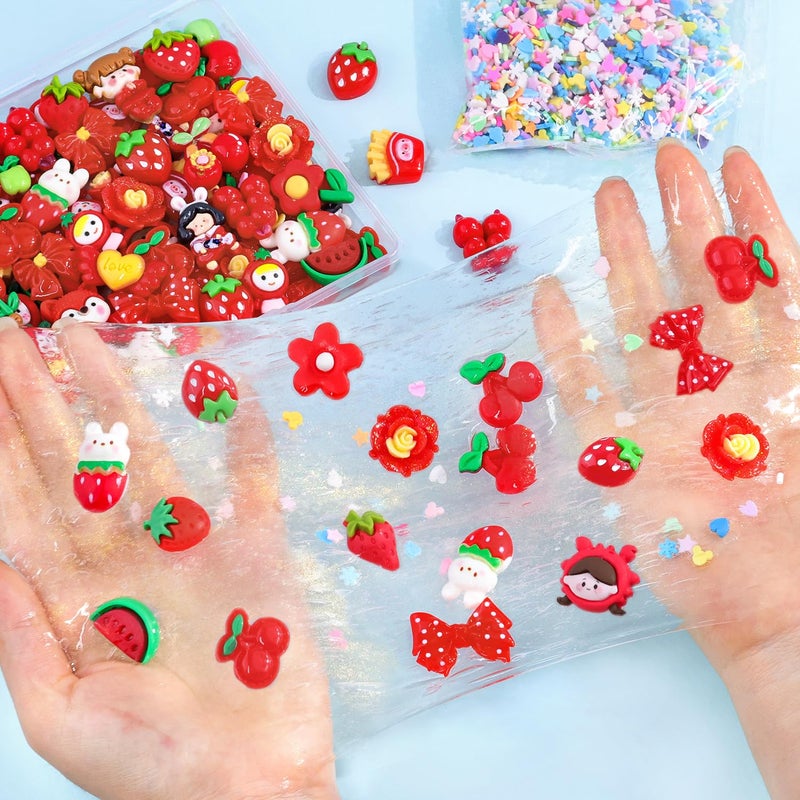 TINKRSTUFF 100PCS Red Slime Charms Cute Jelly Flatback Resin Charms For Slime, Random Kawaii Decoden Charm for Embellishments Phone Junk Case Charm Bulk, Hairpins Scrapbooking Crafting & DIY Decor - Image 5