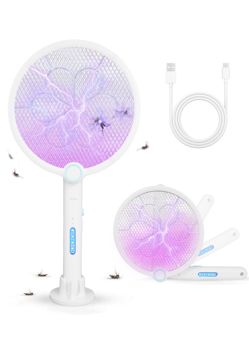 ANYOUI 3-in-1 Electric Mosquito Racket, Foldable Electric Mosquito Racket with USB Charging Function and LED Insect Trap, Triple-Layer Protective Net, Suitable for Home, Kitchen, Indoor and Outdoor Use (White) - Image 1
