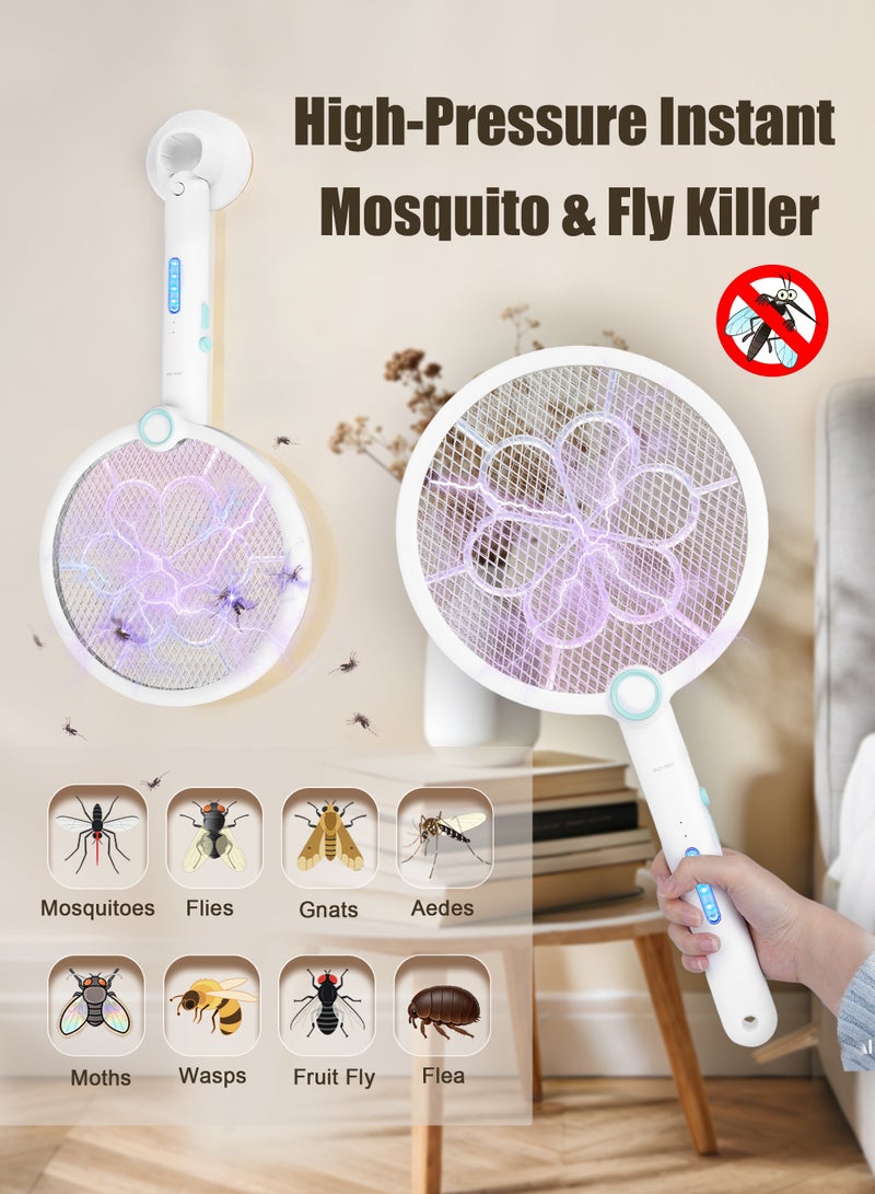 ANYOUI 3-in-1 Electric Mosquito Racket, Foldable Electric Mosquito Racket with USB Charging Function and LED Insect Trap, Triple-Layer Protective Net, Suitable for Home, Kitchen, Indoor and Outdoor Use (White) - Image 2