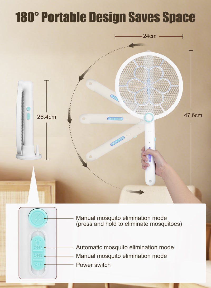 ANYOUI 3-in-1 Electric Mosquito Racket, Foldable Electric Mosquito Racket with USB Charging Function and LED Insect Trap, Triple-Layer Protective Net, Suitable for Home, Kitchen, Indoor and Outdoor Use (White) - Image 5