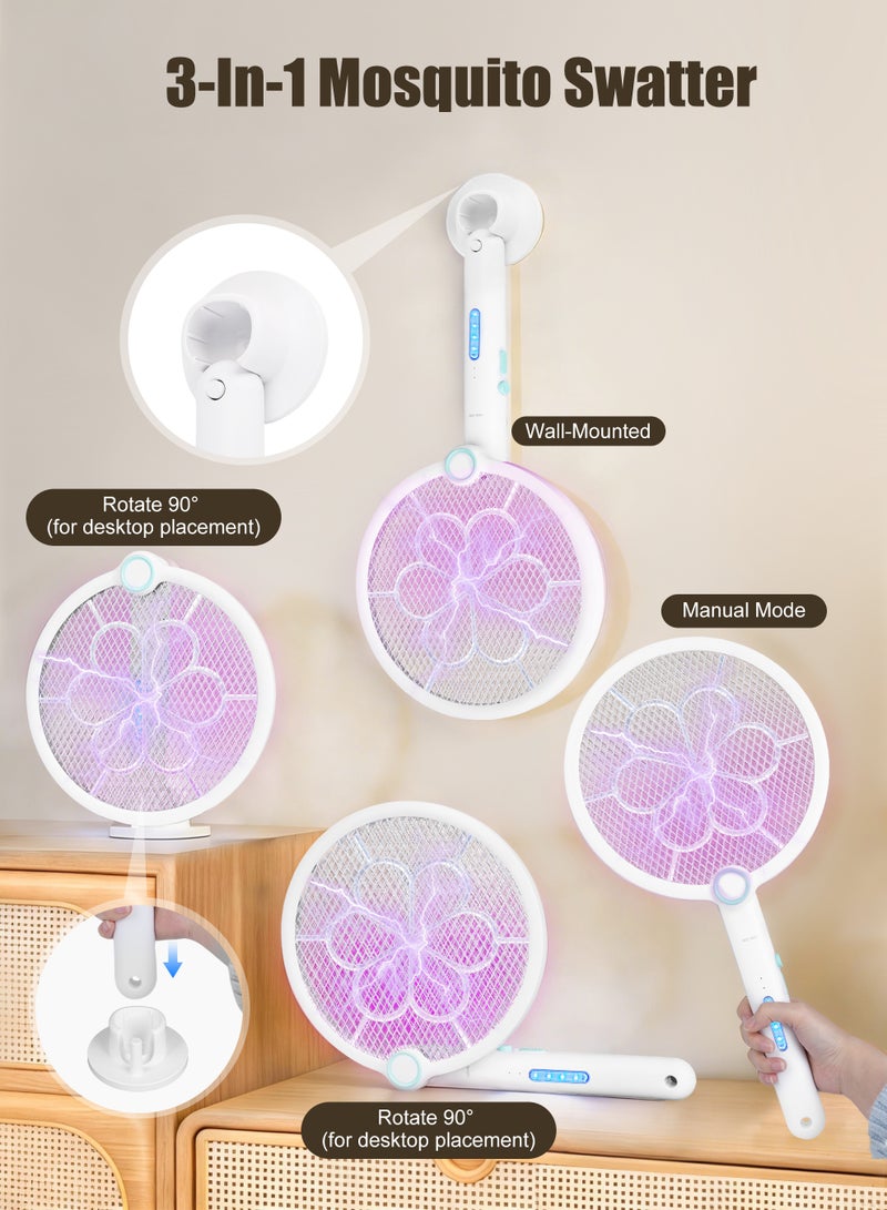 ANYOUI 3-in-1 Electric Mosquito Racket, Foldable Electric Mosquito Racket with USB Charging Function and LED Insect Trap, Triple-Layer Protective Net, Suitable for Home, Kitchen, Indoor and Outdoor Use (White) - Image 4
