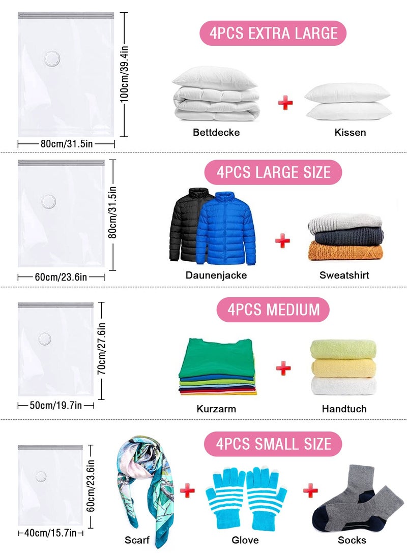 HomarKet 20 Pack Premium Vacuum Storage Bags with Electric Pump,Include 16-Piece (4 Jumbo,4 Large, 4 Medium,4 Small) with 3- Piece Portable Hand-Rolled Vacuum Compression Bags (1-Piece 50x35cm ,1-Piece 60x40cm and 1- Piece 70x50cm, 1- Piece Electric Pump ) Reusable Space Saver Bags for Clothes, Mattress, Blanket, Duvets, Pillows, Comforters, Quilt, Travel  - Image 2