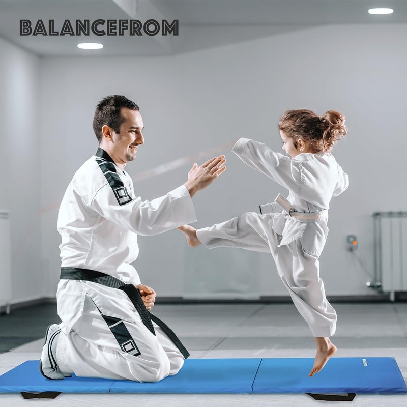 بالانس فورم حصيرة الجمباز القابلة للطي من BalanceFrom مقاس 6 × 2 قدم بثلاثة ألواح – وسادة بسماكة 1.5 بوصة مع سطح فينيل ومقابض حمل للشقلبة واليوغا والبيلاتس والتمارين المنزلية وفنون الدفاع عن النفس - Image 5