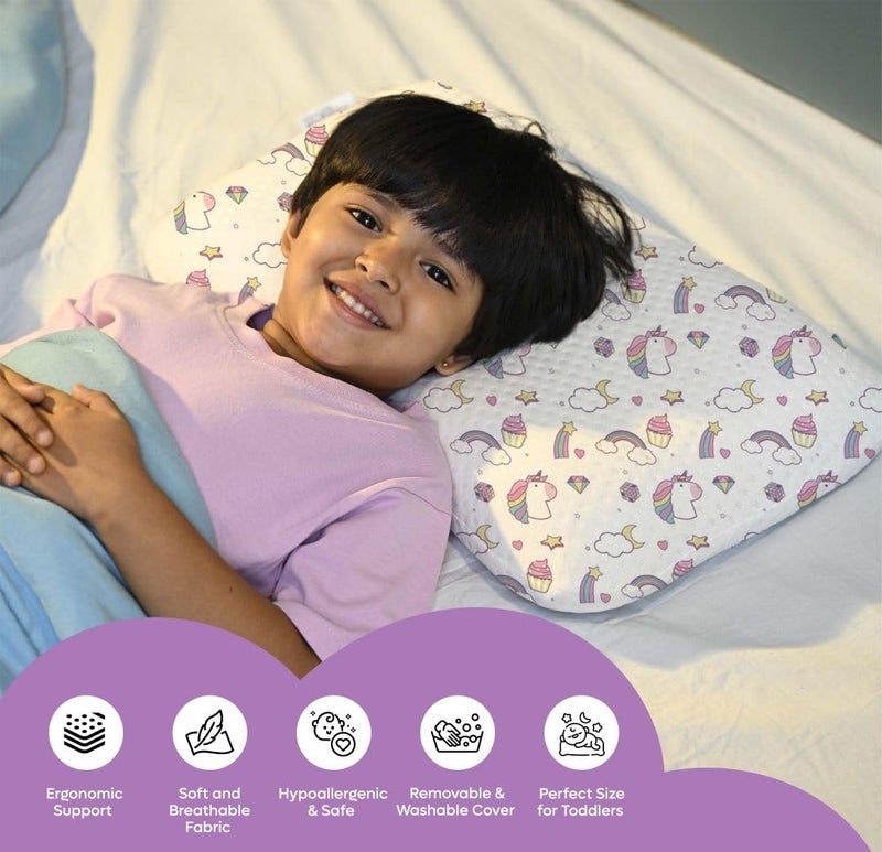 ADMIRAE Premium Memory Foam Baby & Toddler Pillow | Head,Neck & Back Support Cushion | Washable Removable Cover | Ideal for Sleeping,Reading & Resting | Age 2to9 Year | 20.5x11.5x2.5in - Unicorn Print - Image 4