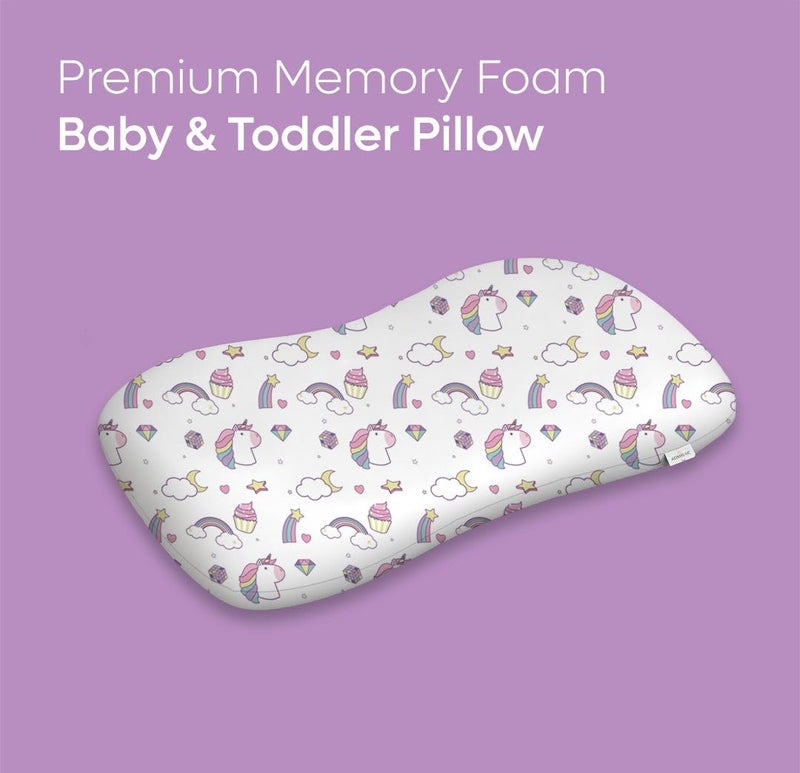 ADMIRAE Premium Memory Foam Baby & Toddler Pillow | Head,Neck & Back Support Cushion | Washable Removable Cover | Ideal for Sleeping,Reading & Resting | Age 2to9 Year | 20.5x11.5x2.5in - Unicorn Print - Image 2