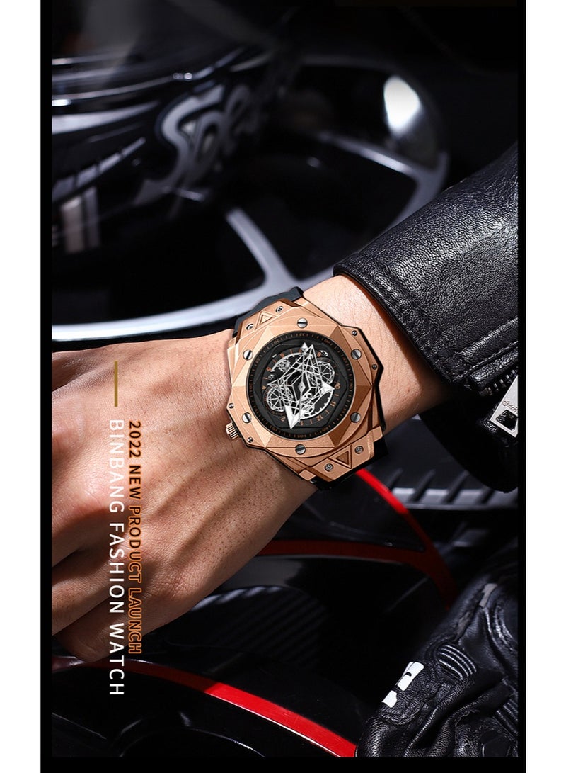 BINBOND Men's Waterproof Skeleton Quartz Watch with Luminous Display - Image 5