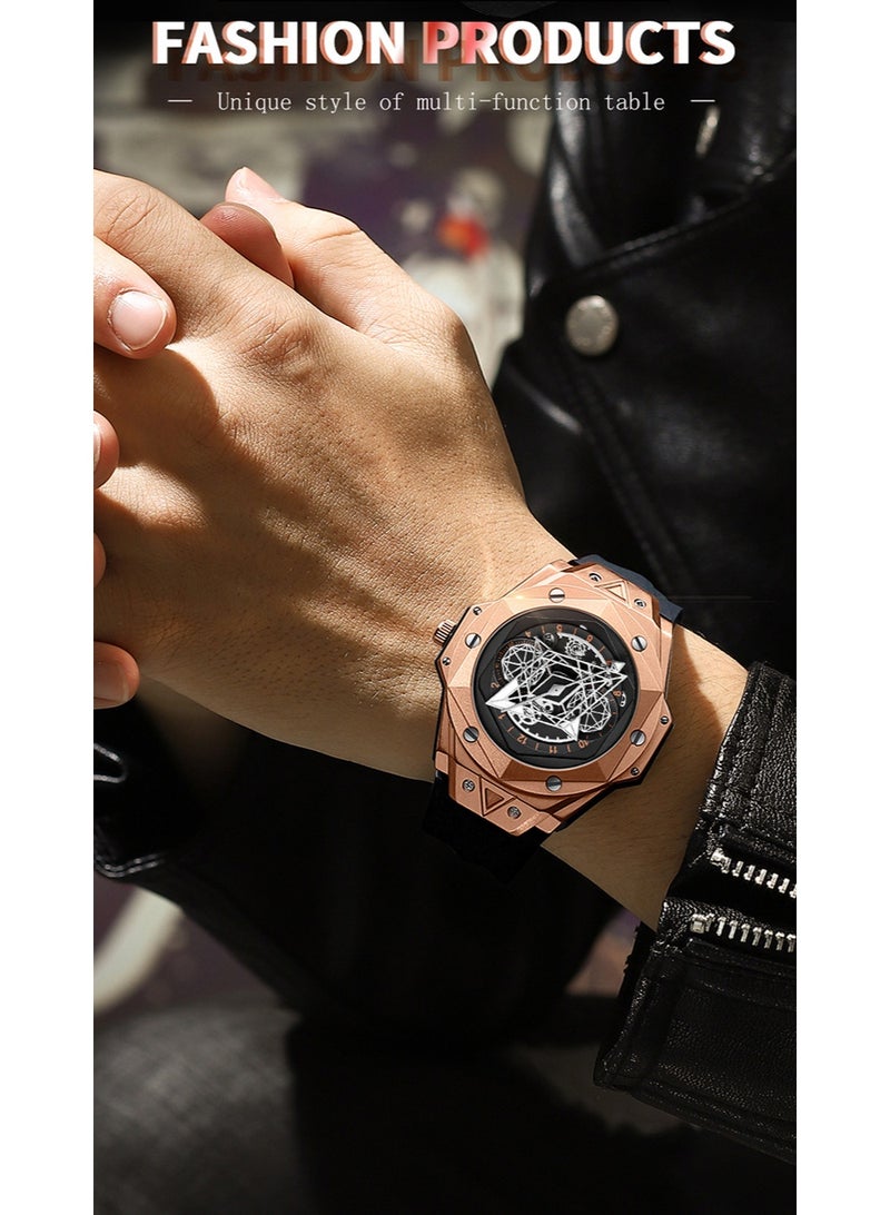 BINBOND Men's Waterproof Skeleton Quartz Watch with Luminous Display - Image 3