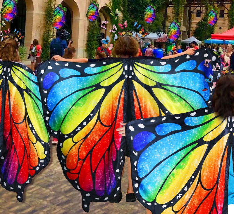 D.Q.Z Double Sided Women Butterfly Wings Costumes for Adults Fairy Ladies Festival Halloween Dress UP Party (Brilliant Rainbow) - Image 4