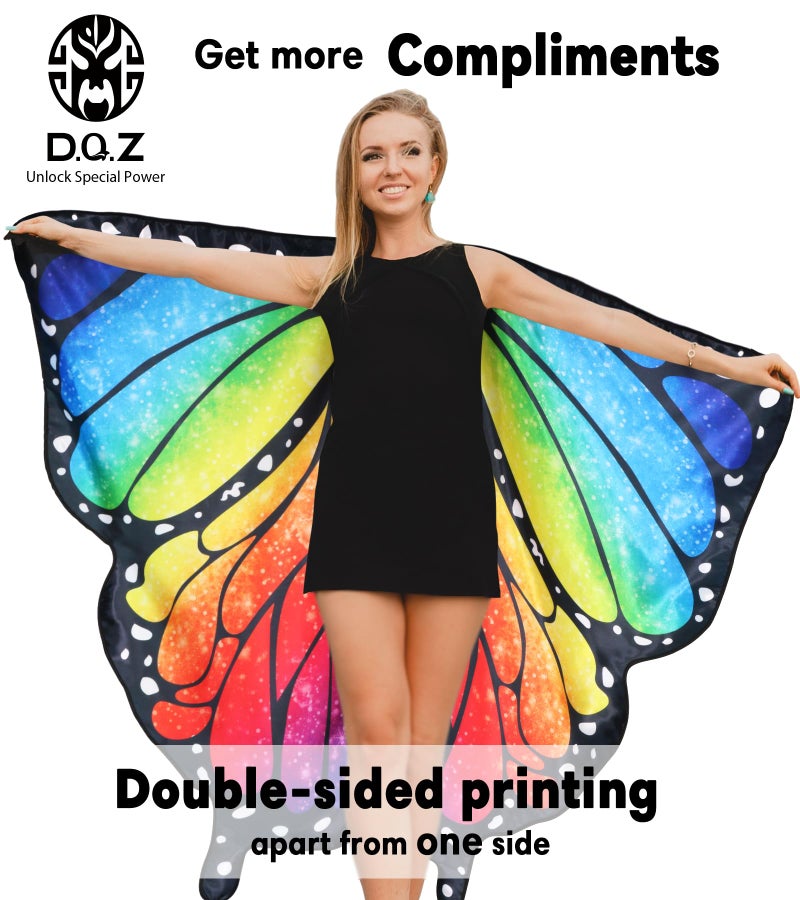 D.Q.Z Double Sided Women Butterfly Wings Costumes for Adults Fairy Ladies Festival Halloween Dress UP Party (Brilliant Rainbow) - Image 2