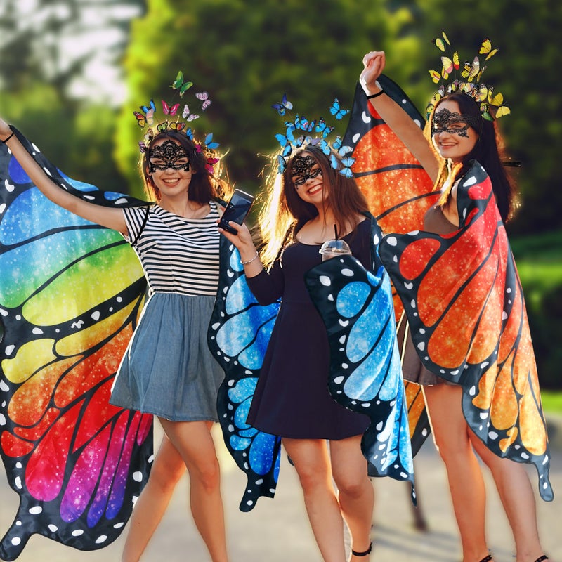 D.Q.Z Double Sided Women Butterfly Wings Costumes for Adults Fairy Ladies Festival Halloween Dress UP Party (Brilliant Rainbow) - Image 5