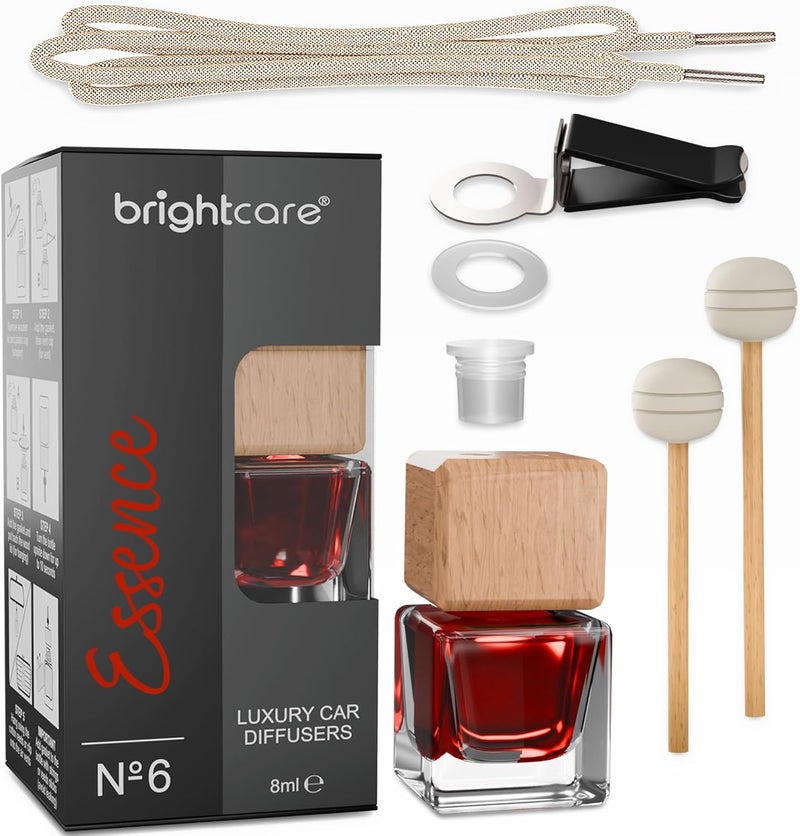 BrightCare معطر هواء للسيارات مستوحى من Baccarat Rouge | جهاز توزيع رائحة للسيارات | رائحة طويلة الأمد | مجموعة كاملة تشمل سلك قطني، عصي من القصب، حلقة سيليكونية، ومشبك لفتحات التهوية | من Brightcare - عبوة واحدة بسعة 8 مل (الزيت الأساسي) - Image 1