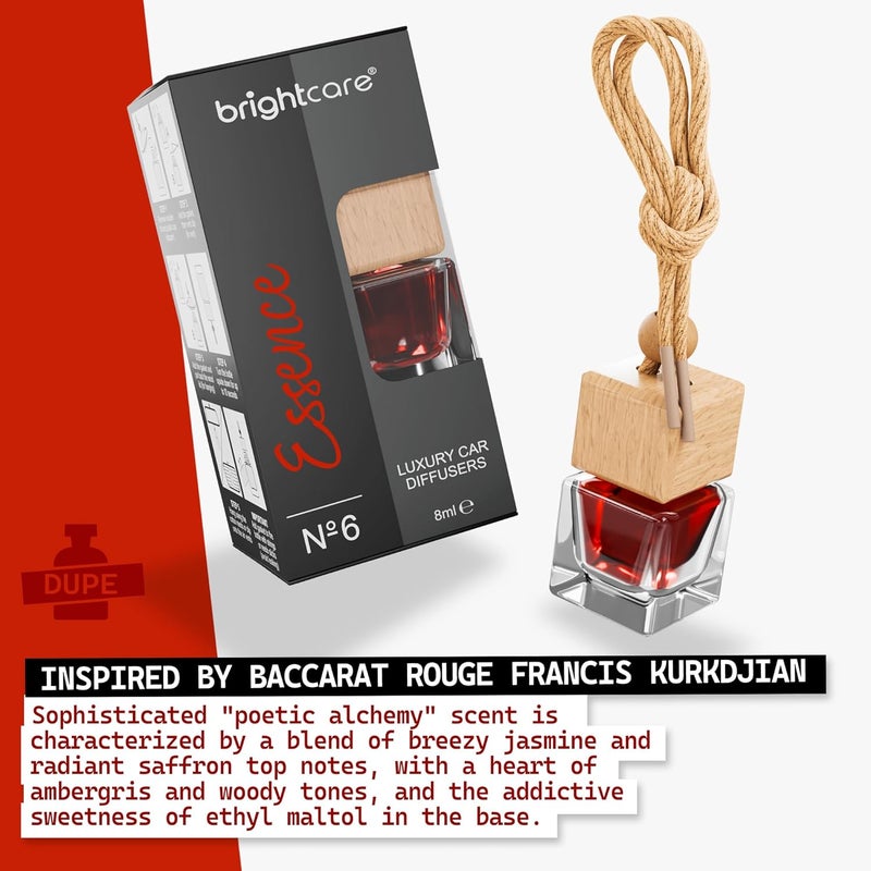 BrightCare معطر هواء للسيارات مستوحى من Baccarat Rouge | جهاز توزيع رائحة للسيارات | رائحة طويلة الأمد | مجموعة كاملة تشمل سلك قطني، عصي من القصب، حلقة سيليكونية، ومشبك لفتحات التهوية | من Brightcare - عبوة واحدة بسعة 8 مل (الزيت الأساسي) - Image 2