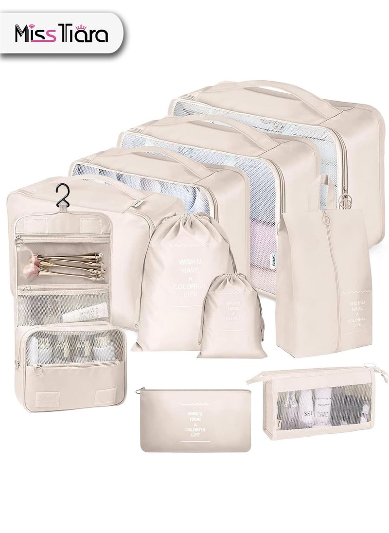 MissTiara - 11 Set Packing Cubes for Suitcases, Travel Luggage Organizer, Travel Packing Kit with Clothes Storage Bag & Shoes Bag & Toiletry Bag & Underwear Bag-Beige - Image 1
