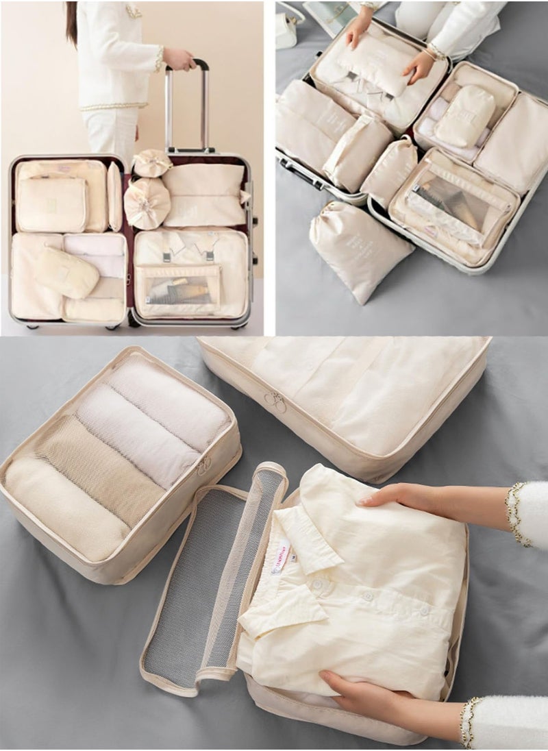 MissTiara - 11 Set Packing Cubes for Suitcases, Travel Luggage Organizer, Travel Packing Kit with Clothes Storage Bag & Shoes Bag & Toiletry Bag & Underwear Bag-Beige - Image 1