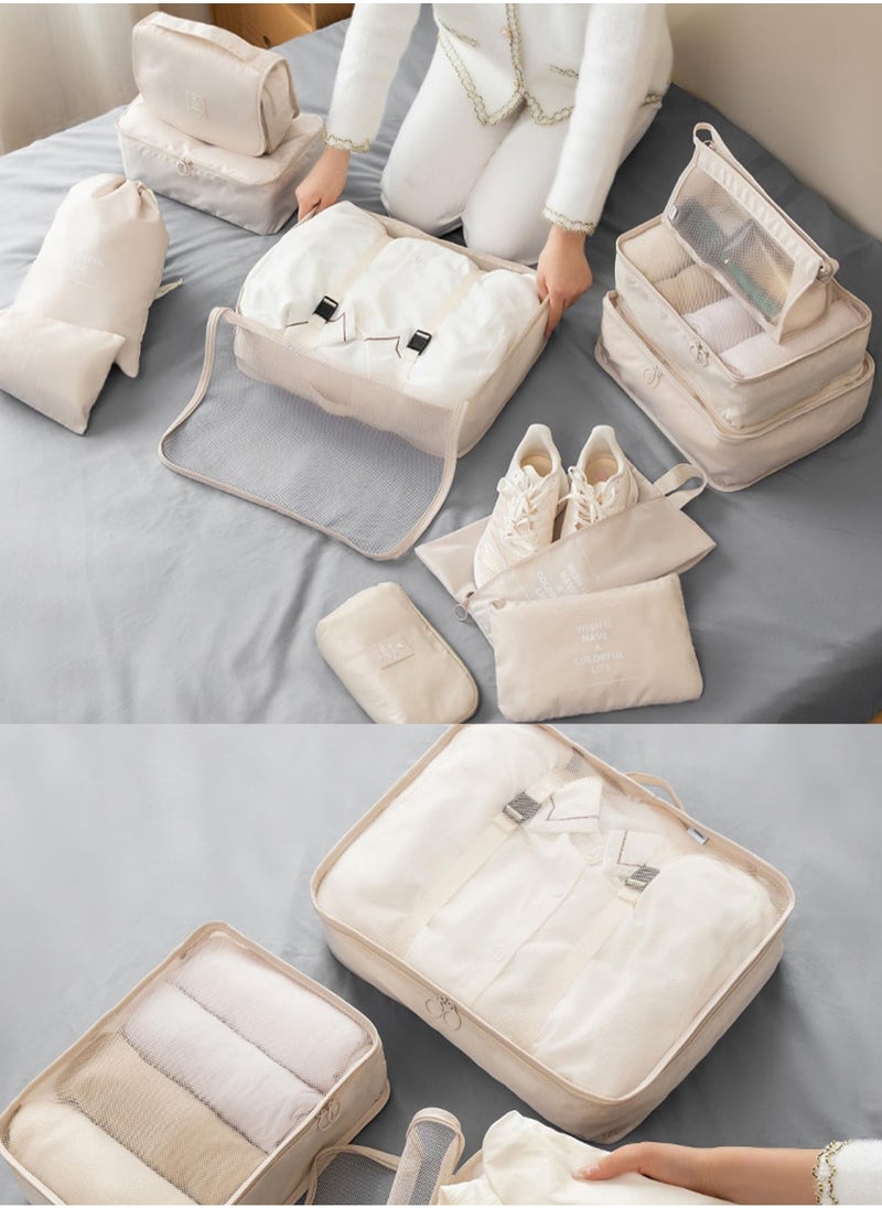 MissTiara - 11 Set Packing Cubes for Suitcases, Travel Luggage Organizer, Travel Packing Kit with Clothes Storage Bag & Shoes Bag & Toiletry Bag & Underwear Bag-Beige - Image 1