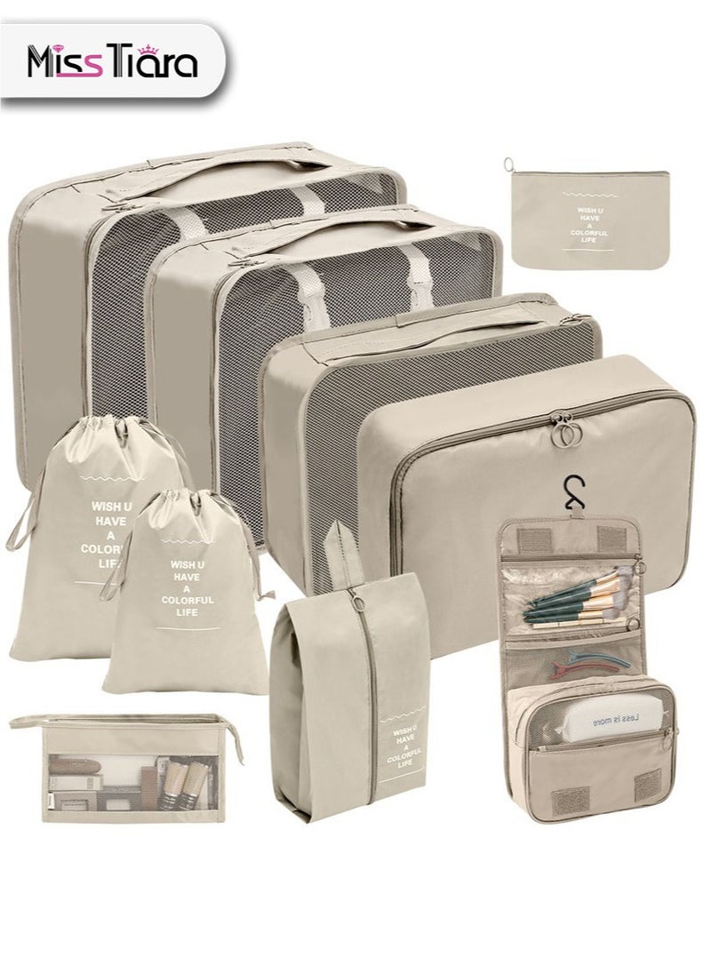 MissTiara - 11 Set Packing Cubes for Suitcases, Travel Luggage Organizer, Travel Packing Kit with Clothes Storage Bag & Shoes Bag & Toiletry Bag & Underwear Bag-Beige - Image 1