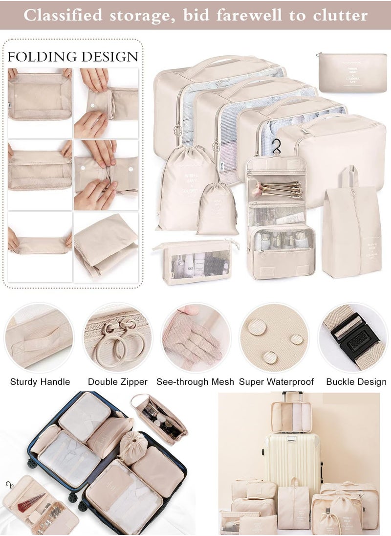 MissTiara - 11 Set Packing Cubes for Suitcases, Travel Luggage Organizer, Travel Packing Kit with Clothes Storage Bag & Shoes Bag & Toiletry Bag & Underwear Bag-Beige - Image 1